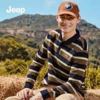 jeep吉普男士长袖t恤男款秋季新款纯棉polo衫条纹宽松上衣服男装K