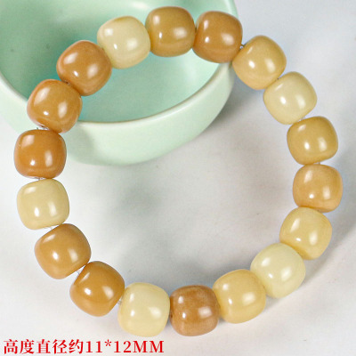 文玩风化菩提根手串炭烤年糕菩提桶珠11*12MM民族风学生单圈手链送女朋友老婆情人节七夕生日礼物