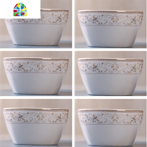 景德镇陶瓷碗碟套装家用饭碗10个装可爱创意韩式方碗微波炉专用碗 FENGHOU 时尚小姿高脚碗10个[微波炉适用]