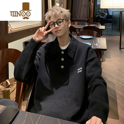 YANXUpolo领毛衣男加厚学院风针织衫外套日系复古简约宽松潮牌线衣