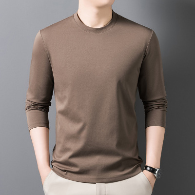 纯色时尚洋气百搭长袖T恤秋冬新款韩版中青年男士休闲圆领上衣
