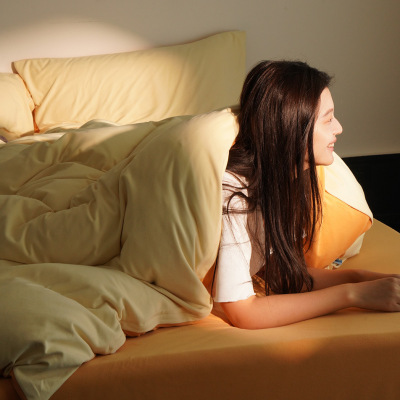 高级撞色牛奶绒四件套捏捏绒防静电A类保暖秋冬季轻奢床品床笠