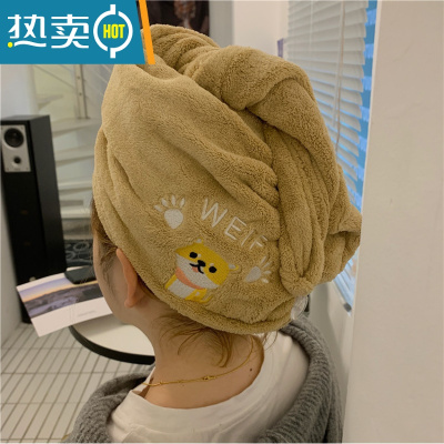 敬平小白兔几珊瑚绒干发帽可爱刺绣宇宙洗头速干浴帽吸水擦头干发巾女 棕色 柯基