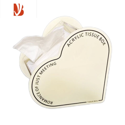 三维工匠现代简约亚克力创意心形纸巾盒可爱黑色桌面家居抽纸式餐巾收纳盒 米白色