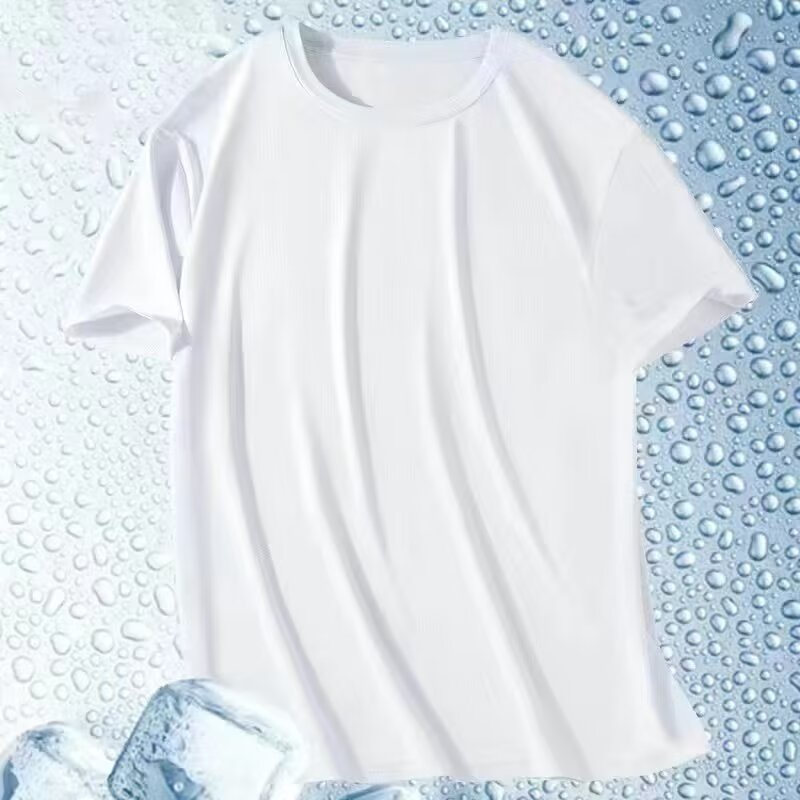 冰丝短袖男装韩版修身简约纯色休闲网眼上衣