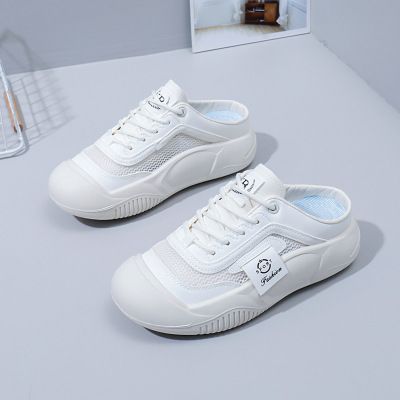 夏季新款包头半拖鞋女外穿鞋子休闲一脚蹬懒人薄底小白鞋