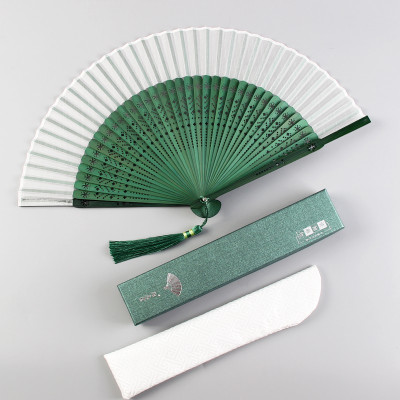 汉服扇子中国风复古夏季扇折叠扇女式随身古风折扇流苏小扇竹三维工匠白玉礼品套装