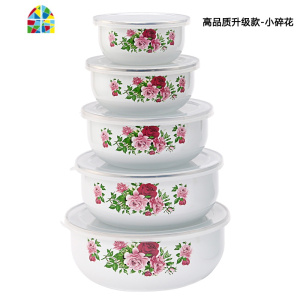 搪瓷碗加厚 带盖老式珐琅密封碗 怀旧五件套碗饭菜配套冰箱保鲜碗 FENGHOU 高品质升级款-兔子