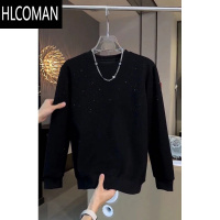 HLCOMAN修身圆领卫衣休闲烫钻满天星长袖潮流男网红情侣痞帅打底T恤