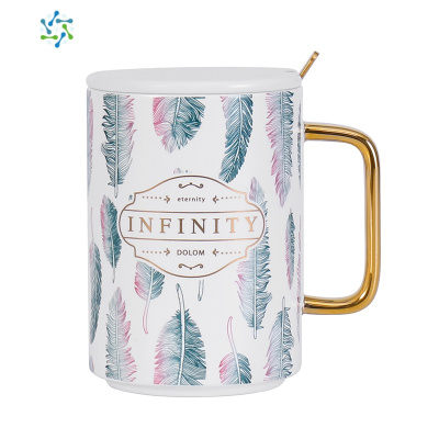 陶瓷杯家用水杯简约INS北欧风格杯子咖啡杯大容量马克杯带盖勺三维工匠