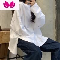 七斓T恤女长袖春季设计感小众韩版宽松中长款白色内搭打底衫上衣