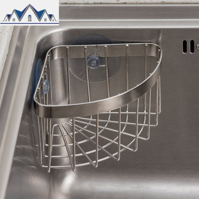 放洗碗海绵的架子厨房水池沥水篮抹布清洁钢丝球置物篮吸盘三角蓝 三维工匠收纳层架