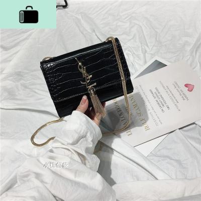 chic小包包百搭单肩斜挎石头纹小方包女新款ins超火包迷你链条包NEW LAKE 高档黑色女斜挎包