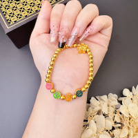 新品越南沙金平安喜乐镀金手链花朵珠链弹力绳礼物镀金国风配饰品送女朋友老婆情人节七夕生日礼物