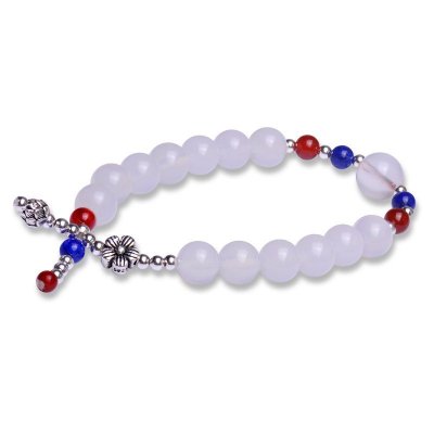 梦克拉Mkela s925银青金石白玛瑙手链 情怀 白玛瑙手串S925佛珠手饰首饰品 手链 玛瑙 玉髓玛瑙 情侣