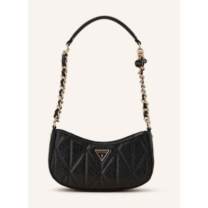 盖尔斯(GUESS)女式单肩包亮面印花拼接设计大容量拉链开合内袋防滑底座 BLACK