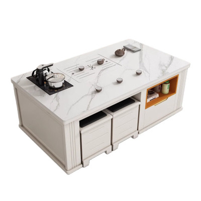 戴劲 岩板茶几客厅茶台烧水壶一体桌家用泡茶台办公室茶桌 1.3米白色配茶炉