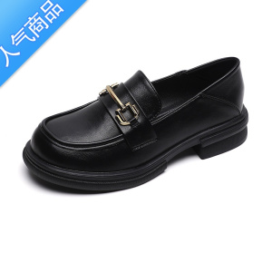 SUNTEK厚底乐福鞋女复古一脚蹬小皮鞋英伦风粗跟软底单鞋大码女鞋41一43