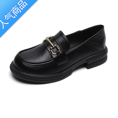 SUNTEK厚底乐福鞋女复古一脚蹬小皮鞋英伦风粗跟软底单鞋大码女鞋41一43