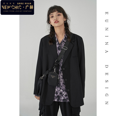 广赫春秋季黑色西装外套女韩版宽松2020新款网红炸街垂感小西服上衣潮夹克