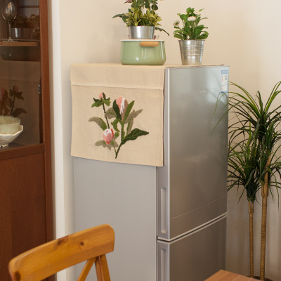 刺绣布艺冰箱盖巾阿斯卡利(ASCARI)防尘罩家用田园单开双开冰箱罩多用西湖茉莉-米巢双开门冰箱70x175cm