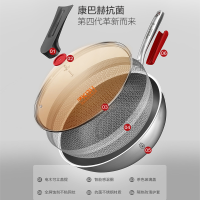 四代炒锅32cm+赠品刀铲勺 康巴赫第四代炒锅不粘锅少油烟煎锅抗菌不锈钢32cm全蜂窝平底炒菜锅无铆钉电磁炉明火通用