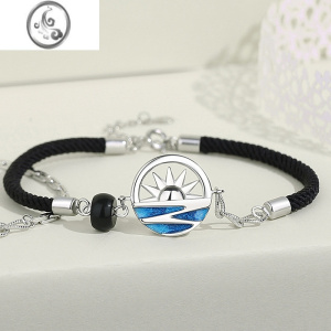 JiMi原创日盼月念情侣手链S925银女小众设计滴胶手饰品520情人节礼物