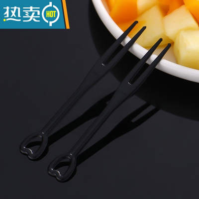 敬平水果叉单独包装塑料叉子透明KTV商用爱心水果叉点心蛋糕叉 黑色 500支[ 买5送1]牙签