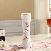 白色陶瓷花瓶摆件餐桌客厅现代简约插花器家居装饰品创意干花欧式 三维工匠 红玫瑰花瓶大号-红花+8束跳舞兰
