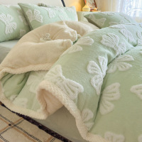 阳离子提花牛奶绒四件套a类加厚珊瑚绒被套冬季加绒床单被罩南通