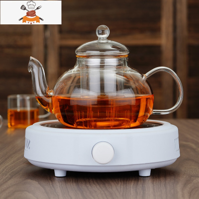 煮茶器玻璃煮茶壶小型养生壶电热茶炉加热烧水泡茶壶家用茶具套装 花茶壶+白色电陶炉+4个带把杯 敬平