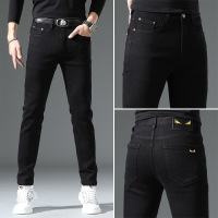 高端潮牌纯黑色牛仔裤男款新款秋冬季弹力修身小脚休闲长裤子
