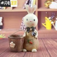 三维工匠小兔子笔筒少女心ins可爱超萌卡通粉日系桌边多功能沙漏学生笔桶 拿铲子兔子笔筒存钱罐