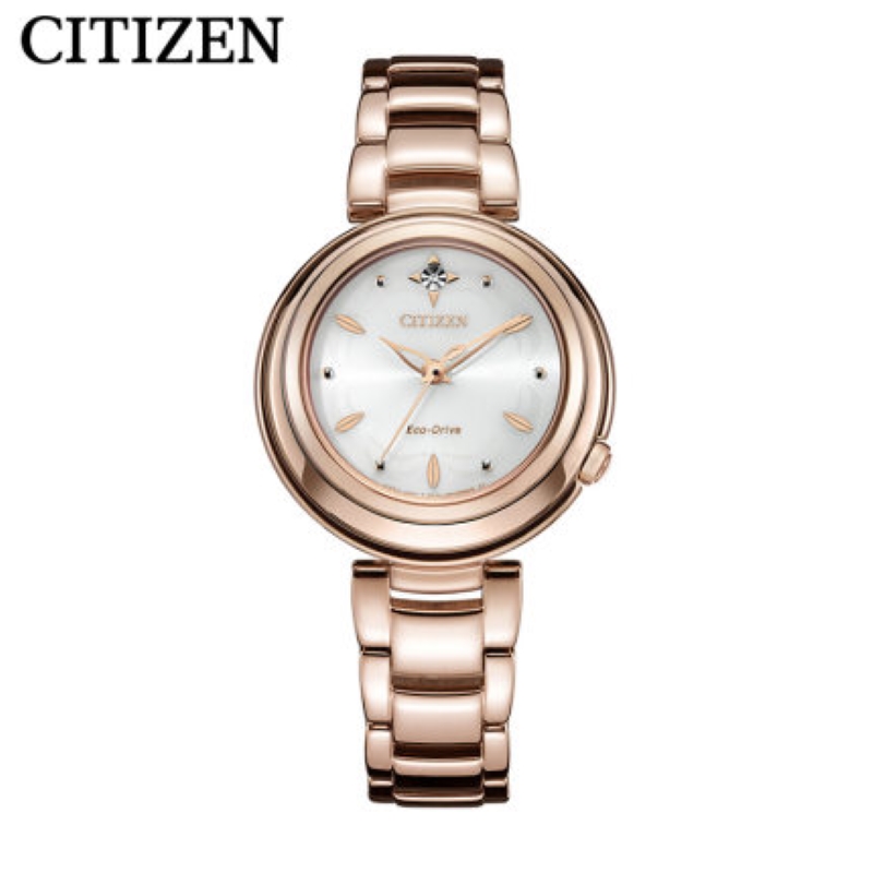 国行 西铁城(citizen)光动能手表简约间粉金色蓝宝石镜面防水女士腕表