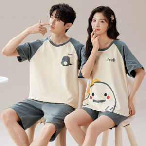 夏季情侣睡衣女士休闲卡通棉质短袖短裤青年男士韩版可外穿家居服_127
