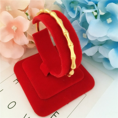 新款磨砂长命锁手镯 越南沙金开口竹节手环24K铜镀金久不掉色饰品送女朋友老婆情人节七夕生日礼物