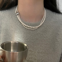 925纯银施家珍珠灰色强光双层项链女锁骨链毛衣链2025新款送女朋友老婆情人节七夕生日礼物