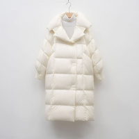 平湖90绒白鸭绒长款羽绒服女冬季新款简约时尚加厚宽松过膝外套潮