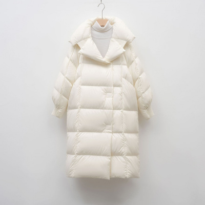 平湖90绒白鸭绒长款羽绒服女冬季新款简约时尚加厚宽松过膝外套潮