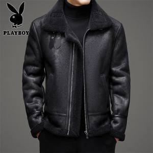 花花公子新款高品质8801皮毛一体皮衣男磨毛皮羊羔毛加厚保暖冬季外套棉衣男