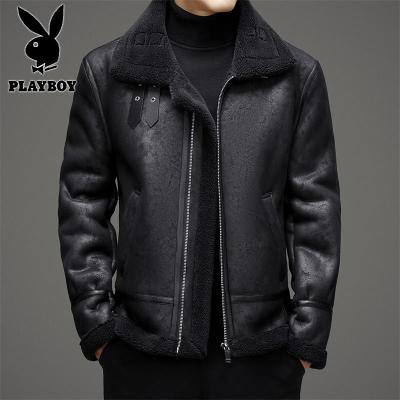 花花公子新款高品质8801皮毛一体皮衣男磨毛皮羊羔毛加厚保暖冬季外套棉衣男