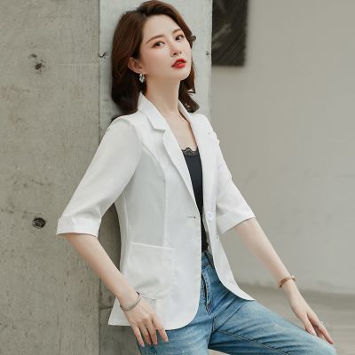 佐丹曼2021夏季新款小西装外套女韩版修身显瘦大码七分袖休闲防晒服上衣