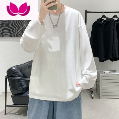 七斓长袖t恤男潮牌宽松上衣纯白简约套头卫衣叠穿圆领加绒内搭打底衫