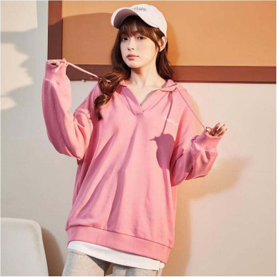 [3件8.5折110.4元,叠加优惠券]唐狮春季新款女卫衣V领连帽外套宽松慵懒风设计感小众ins上衣