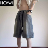 HLCOMAN星空纹牛仔短裤男2025新款夏季薄款美式复古高街直筒五分裤中裤子