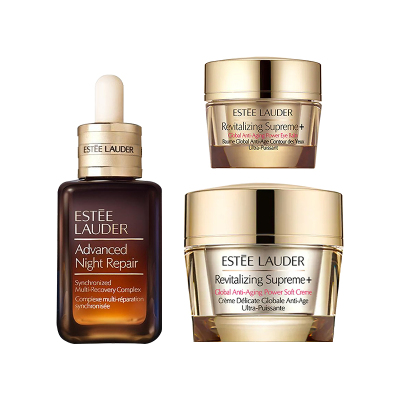 情人节礼物-雅诗兰黛特润修护肌活精华套装(小棕瓶50ml+智妍精华乳霜75ml+智妍眼霜15ml+化妆包)紧肤淡皱