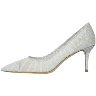 七色王国银色网纱蕾丝高跟鞋女尖头细跟浅口单鞋仙女风百搭性感伴娘婚宴鞋休闲鞋