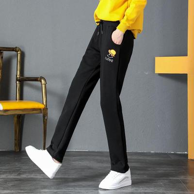 珂卡慕(KEKAMU)春秋运动裤女宽松直筒休闲裤长裤中学生黑色大码卫裤黑色S