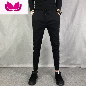 七斓社会精小伙裤子男修身九分小脚裤黑色束脚裤潮流修身休闲裤百搭