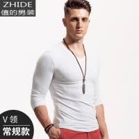 SUNTEK加绒加厚打底衫男士长袖T恤白色棉紧身修身秋衣秋冬季保暖上衣T恤
